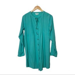 Umgee USA‎ Womens Tunic Shirt Size S Button Front Tie Neck Roll Tab Sleeve  Aqua